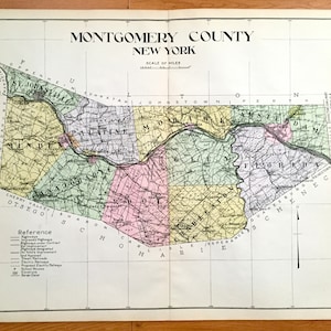 Antike Montgomery County, New York 1912 New Century Atlas Karte – Fonda, St. Johnsville, Amsterdam, Canajoharie, Charleston, Vier Ecken, NY