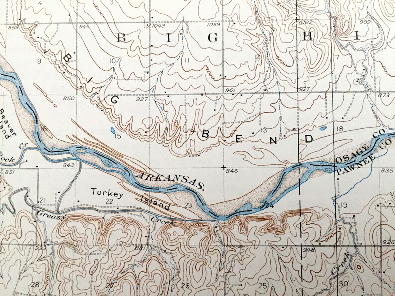 Antique Pawnee Oklahoma 1936 US Geological Survey Topographic Etsy