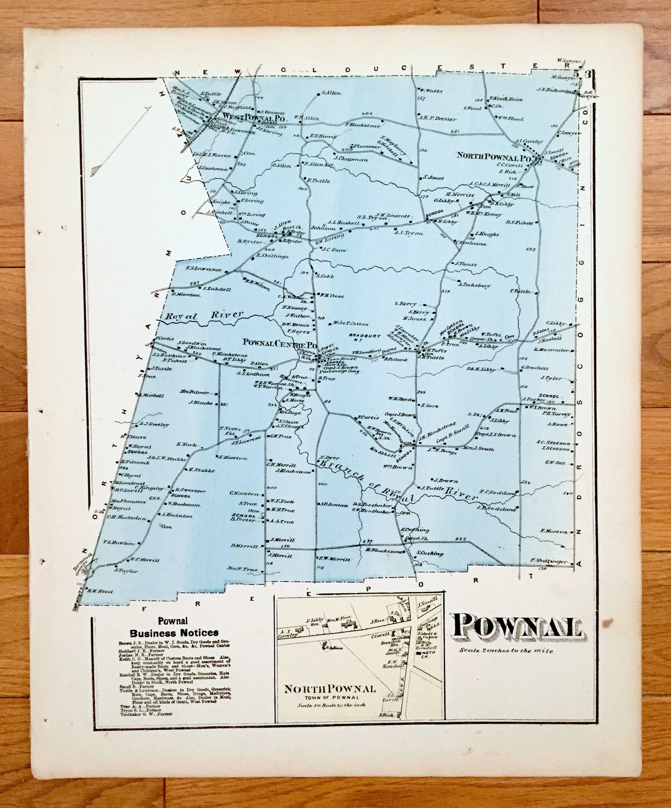 Antique 1871 Pownal Maine Map from F.W. Beers Atlas of Etsy