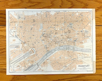 セール　真作　ドイツ　フライベルク　ザクセン　古地図　木版　16世紀 アンティーク 1911 フランクフルト、ドイツ地図、Baedekers Guide