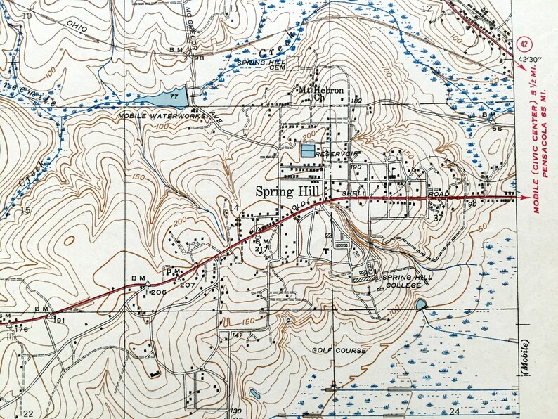 Antique Spring Hill, Alabama 1943 US Geological Survey Topographic Map ...