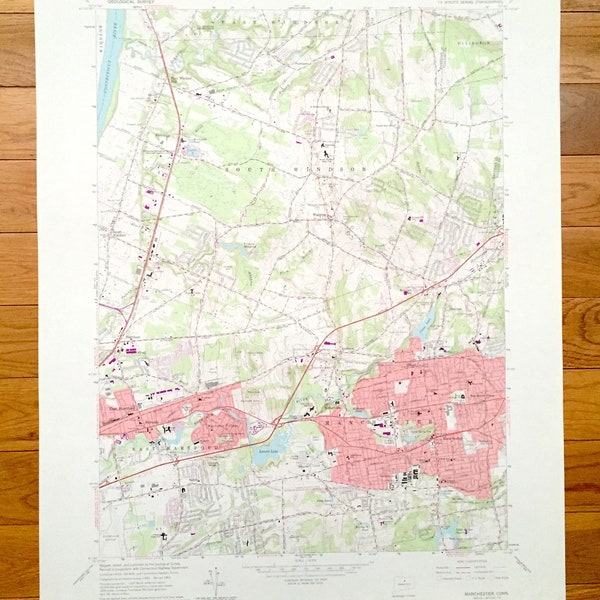 Antique Manchester, Connecticut 1963 US Geological Survey Topographic Map — Tolland, Hartford County, Windsor, Ellington, East Hartford, CT