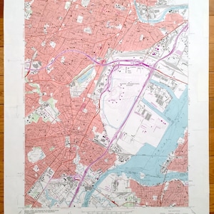 Antique Elizabeth, New Jersey 1967 Mapa topográfico do US Geological Survey - Aeroporto de Newark, Irvington, Harrison, Richmond, Staten Island, NYC