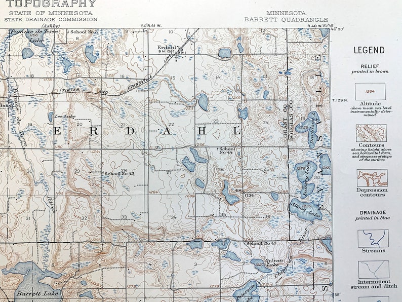 Antique Barrett, Minnesota 1911 US Geological Survey Topographic Map ...