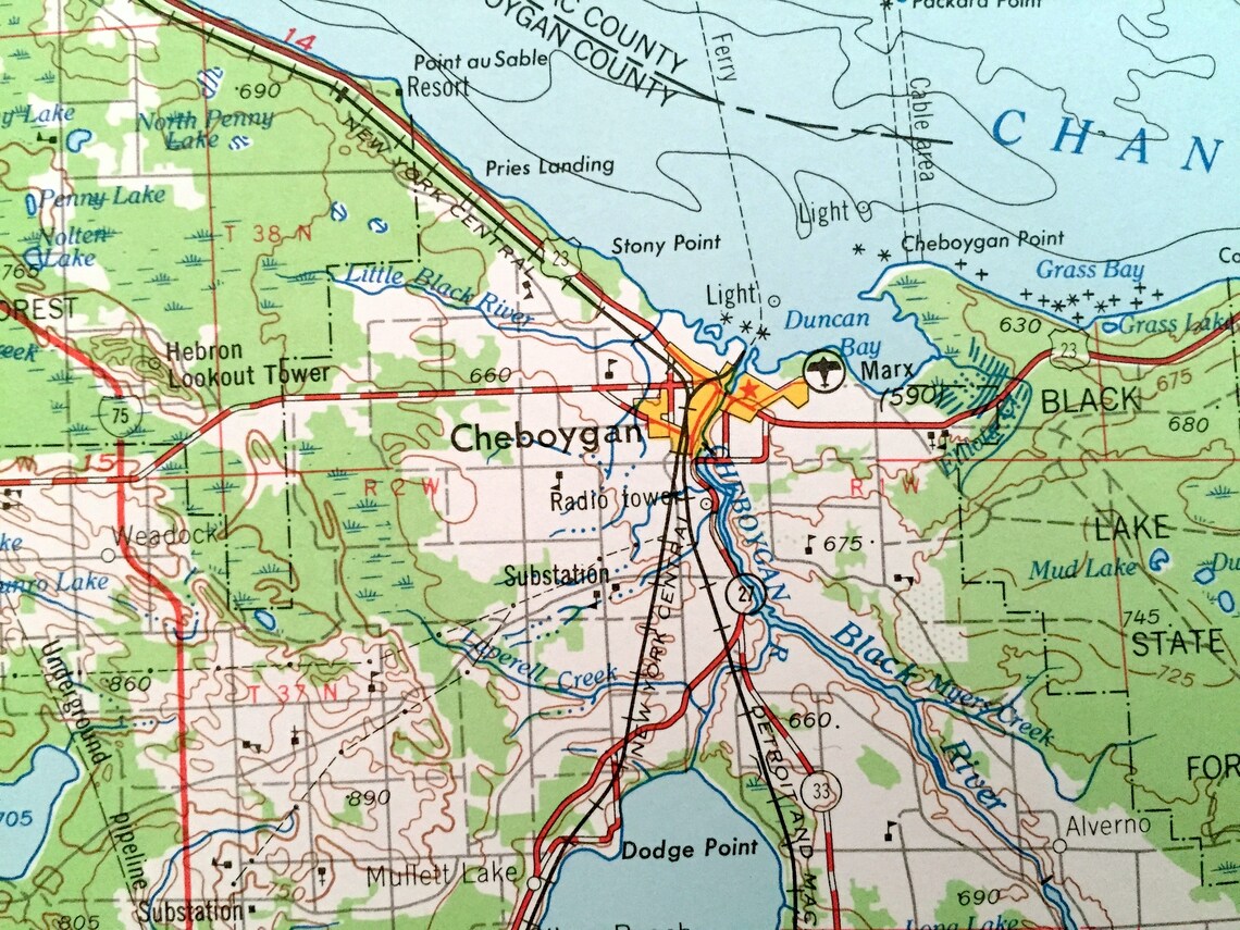 Antique Cheboygan Michigan 1955 US Geological Survey  Etsy