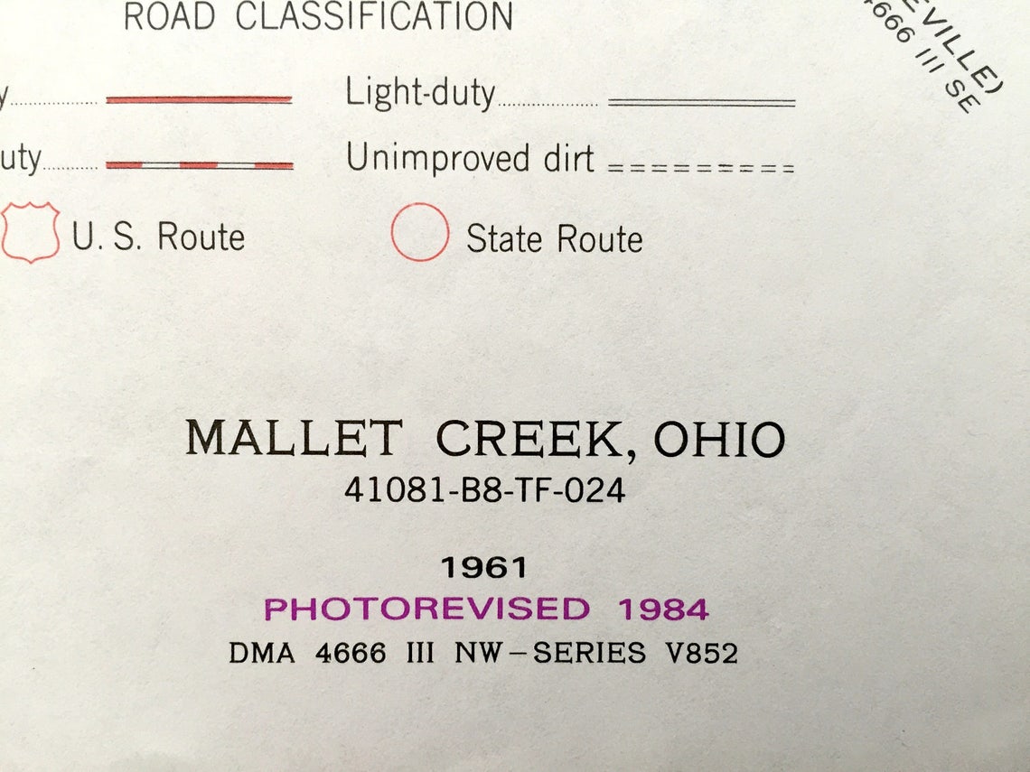Antique Mallet Creek Ohio 1961 US Geological Survey Etsy