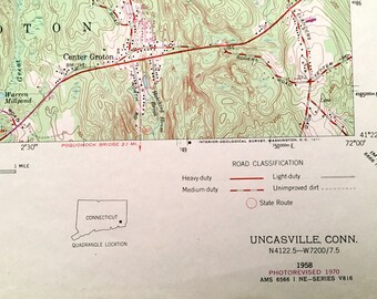 Antique Uncasville, Connecticut 1958 US Geological Survey