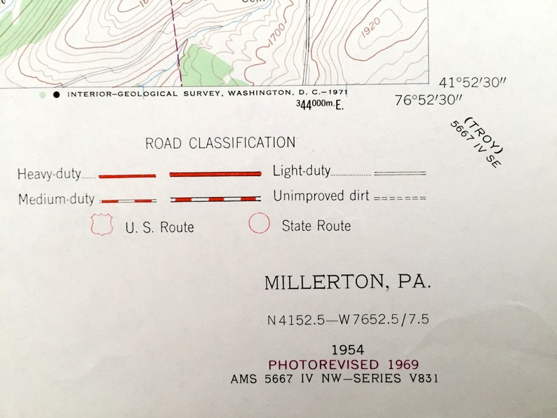 Antique Millerton Pennsylvania 1954 US Geological Survey Etsy