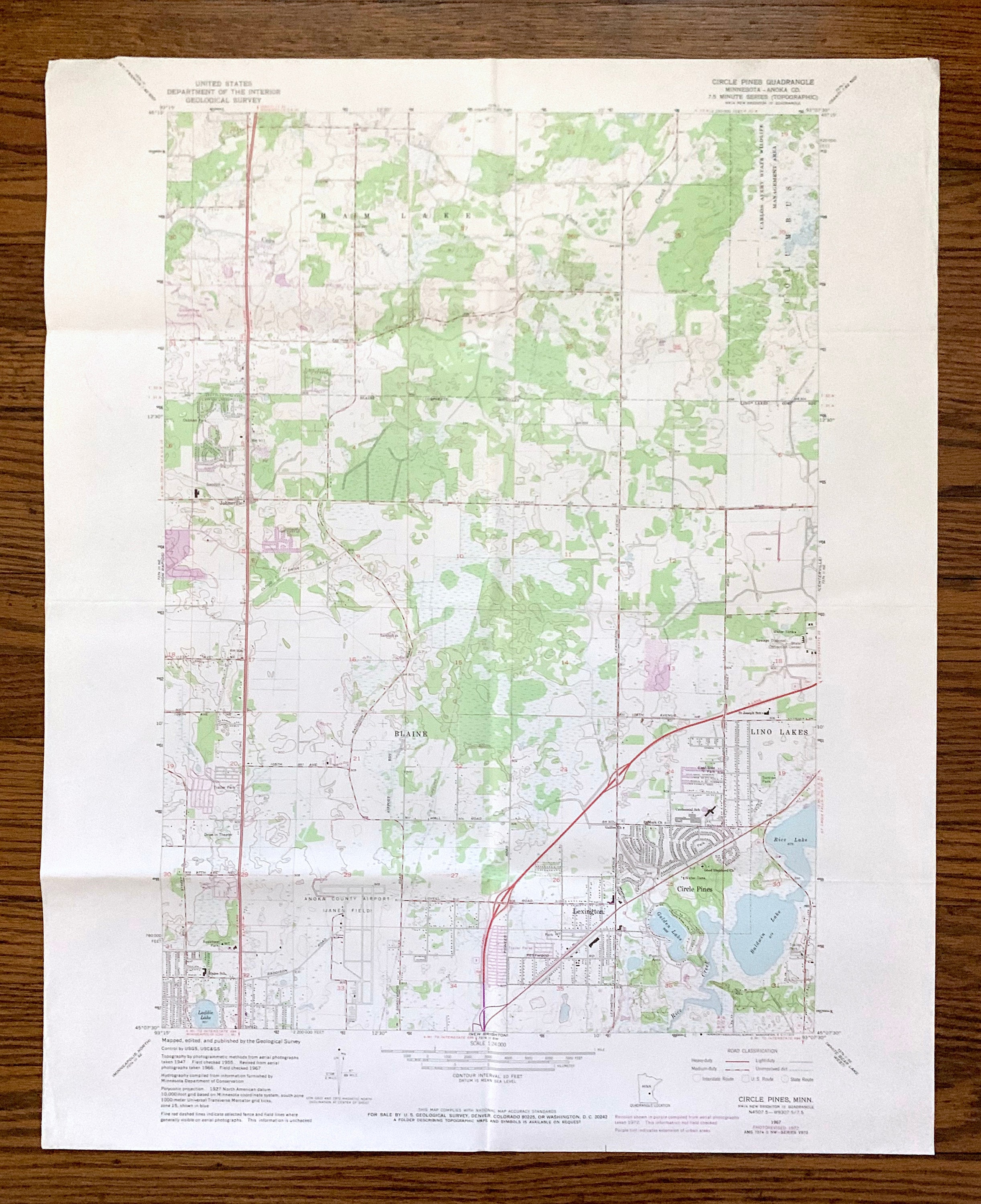 Antique Circle Pines, Minnesota 1967 US Geological Survey Topographic
