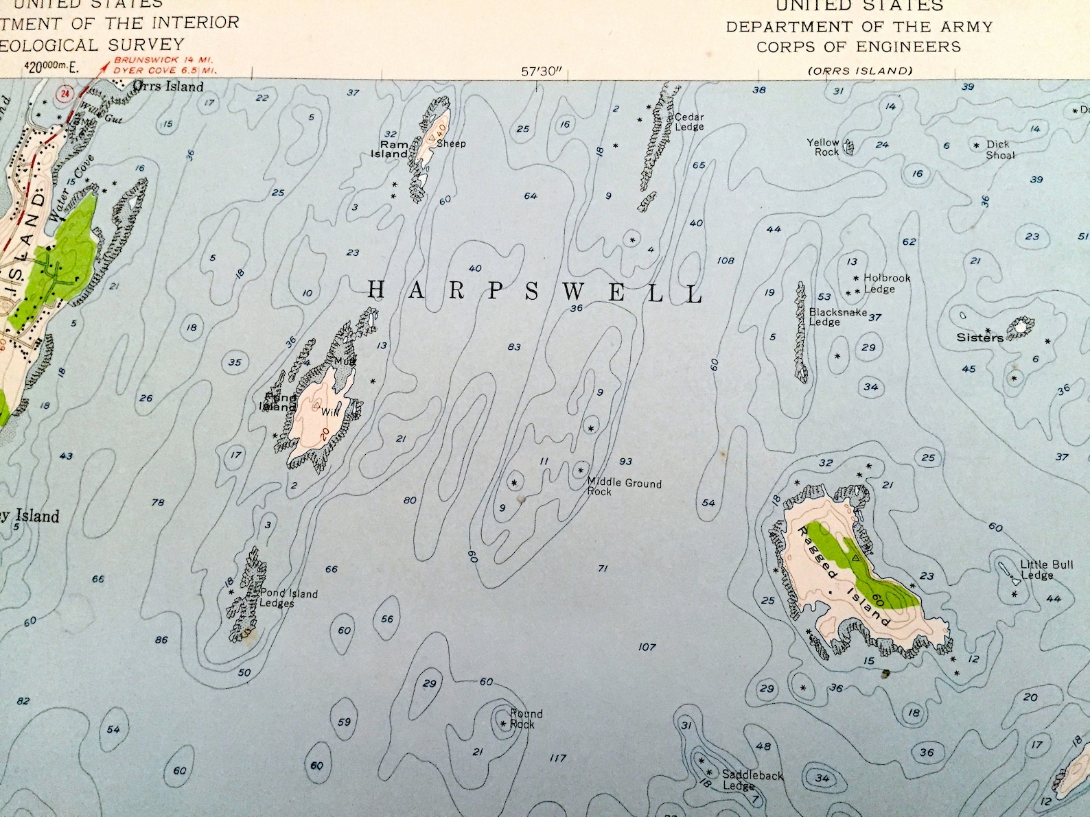 Antique Bailey Island Maine 1957 US Geological Survey Etsy France