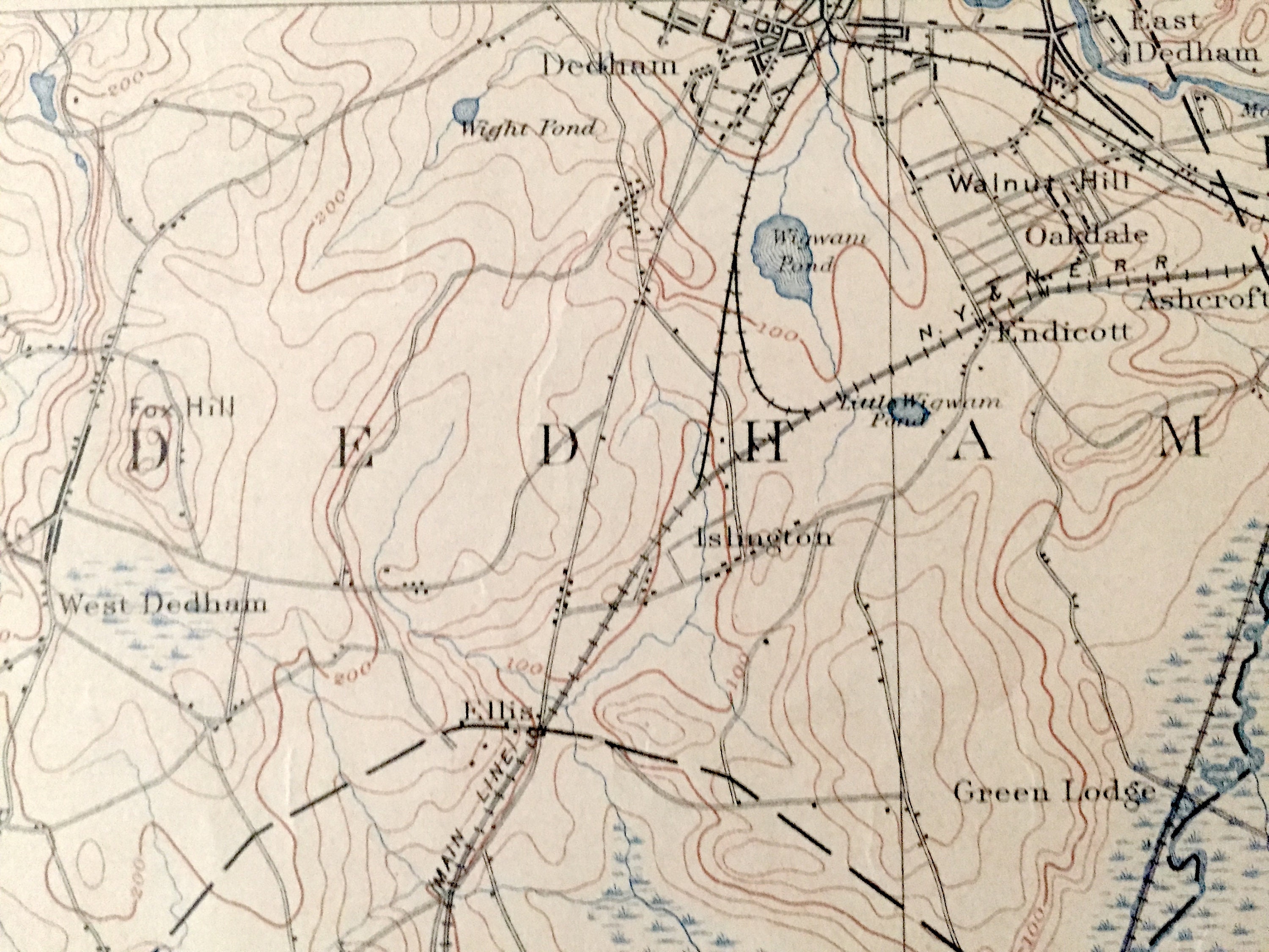 Dedham County Antique Dedham, Massachusetts 1894 US Geological Survey Topographic Map ...
