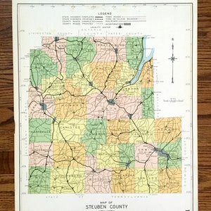 Antikes Steuben County, New York 1941 Historische Atlas Karte – Bath, Savona, Cohocton, Wayland, Hornell, Corning, Woodhull, Hammondsport, NY