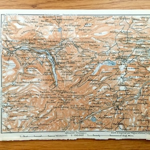 Antiguo 1914 Le Mont Dore, Mapa de Francia de Baedekers Guide Atlas – Chambon, Le Vernet, Murat, La Bour Boule, Besse, Chastreix, St. Nectaire