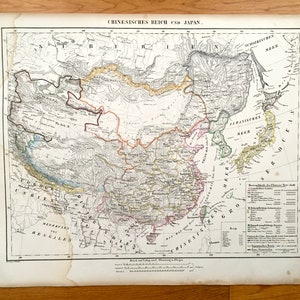 Antique 1855 China en Japan kaart van Sohr Berghaus Atlas door Carl Flemming-Chinesisches Reich und Japan, Myanmar, Siberië, Zuid-Chinese Zee