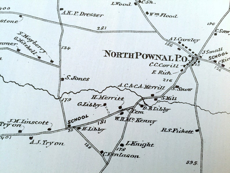 Antique 1871 Pownal Maine Map From F.W. Beers Atlas of Etsy