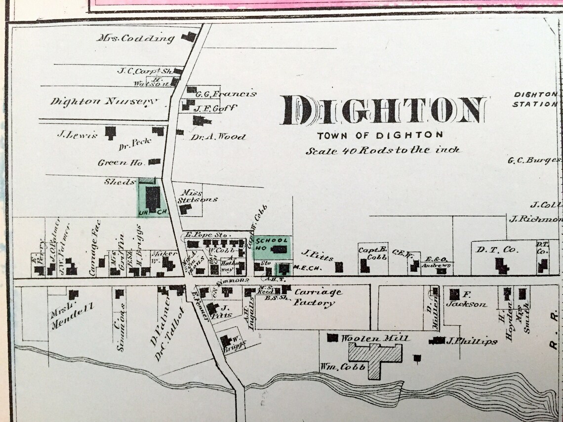 Antique 1871 Dighton Massachusetts Map From F.W. Beers Atlas Etsy