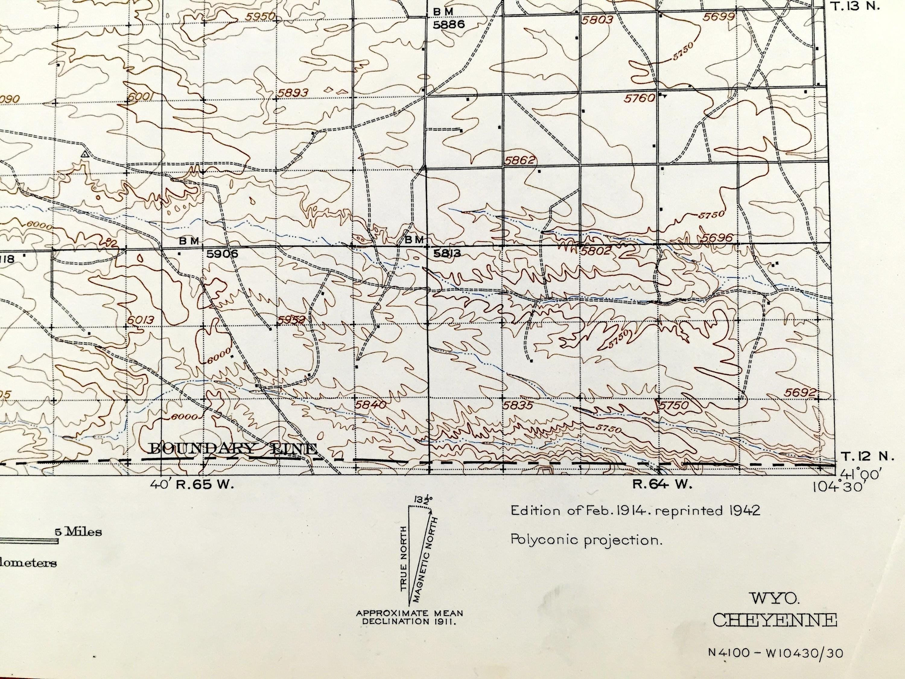 Antique Cheyenne, Wyoming 1914 US Geological Survey Topographic Map ...