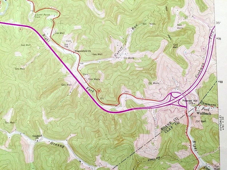 Antique Newton, West Virginia 1966 US Geological Survey Topographic Map Roane, Kanawha, Clay County, Henry, Ovapa, Pigeon, Wallback, WV image 5