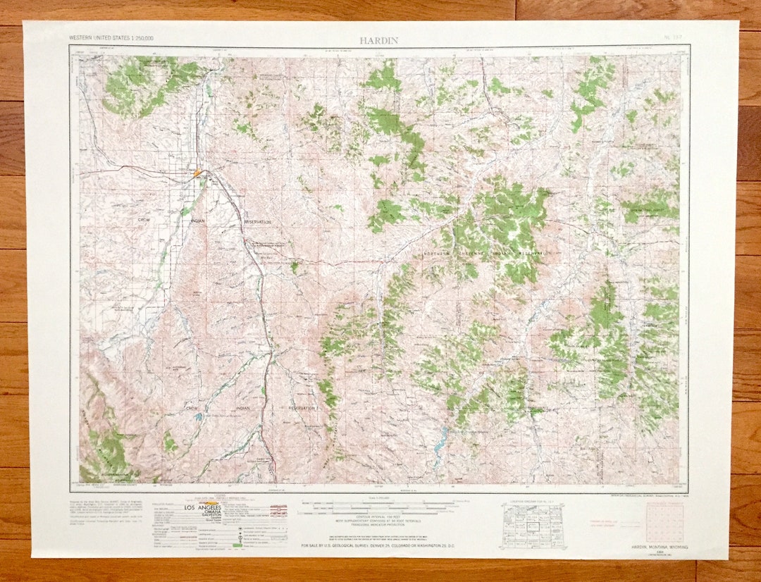 Antique Hardin, Montana 1954 US Geological Survey Topographic Map Lodge