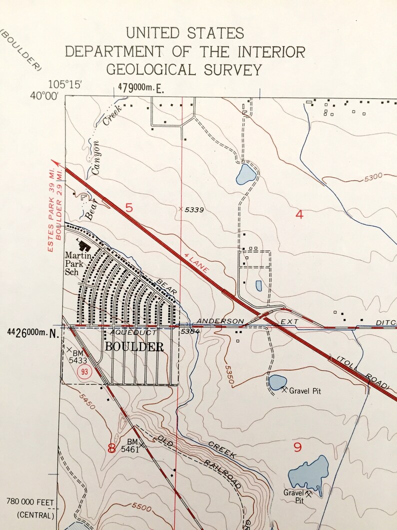 Jefferson County CO Denver Superior Boulder Marshall Antique Louisville Colorado 1957 US Geological Survey Topographic Map \u2013 Boulder