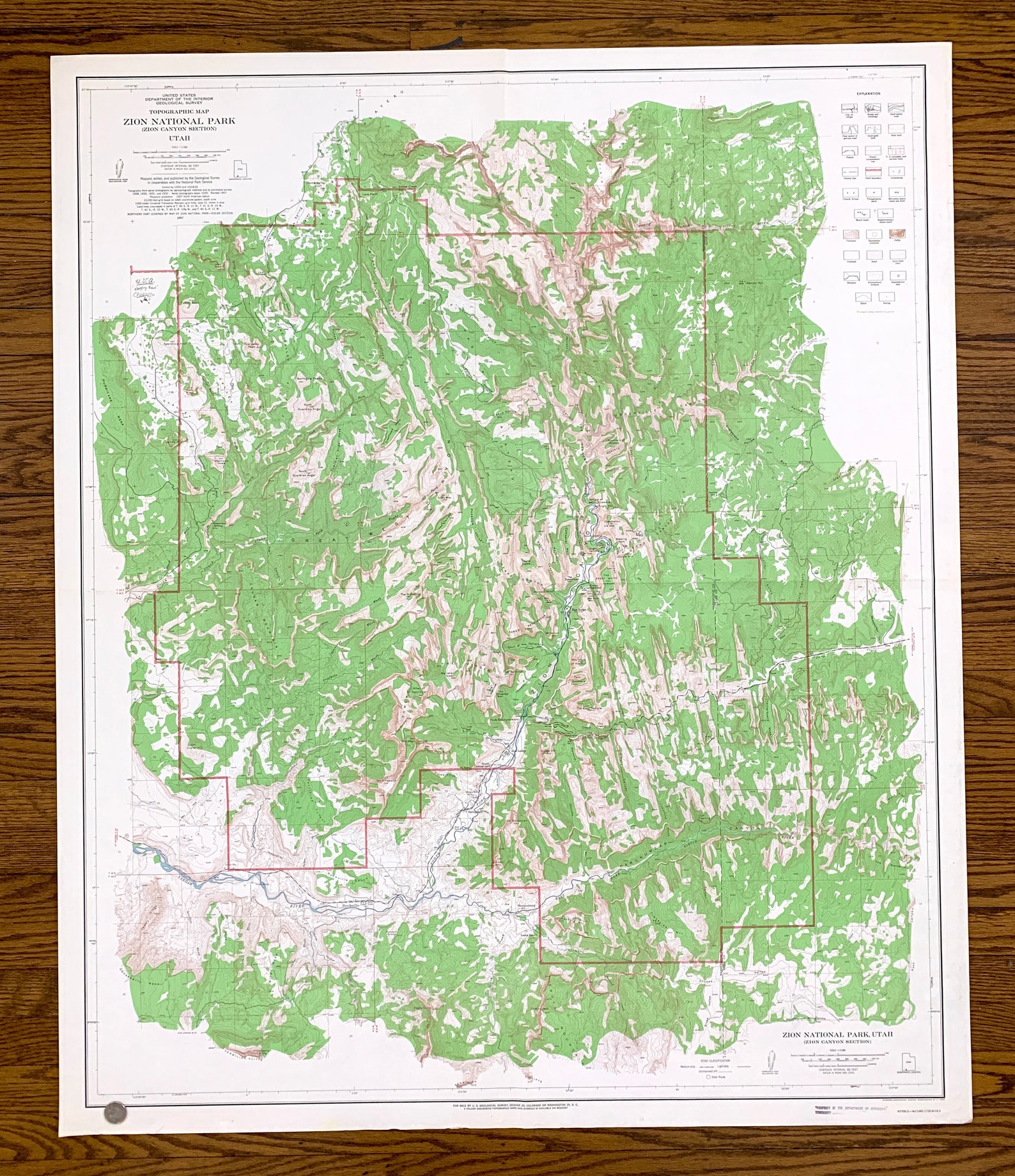 Antique Zion National Park, Utah 1957 US Geological Survey Topographic ...
