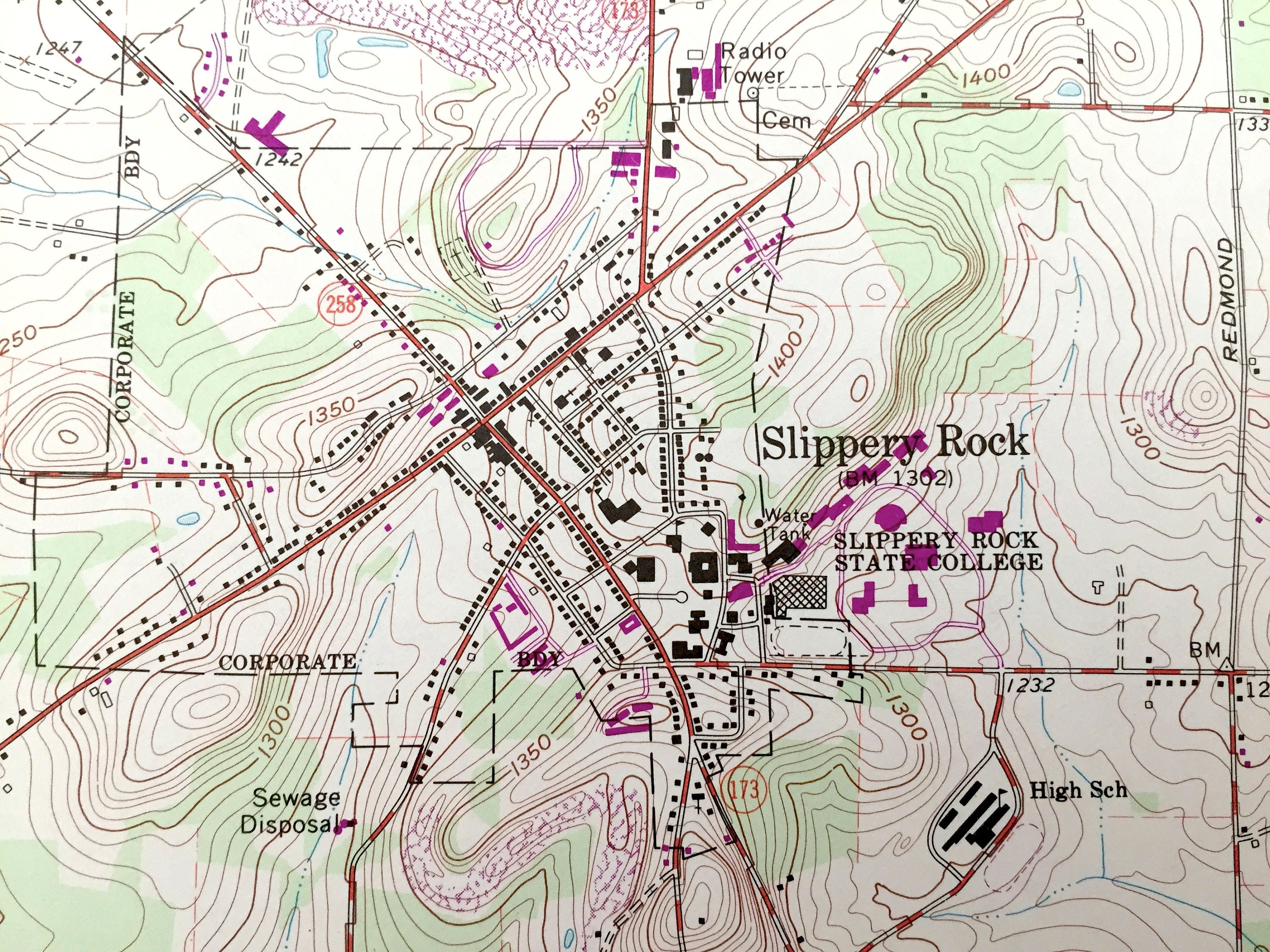 Antique Slippery Rock, Pennsylvania 1961 US Geological Survey