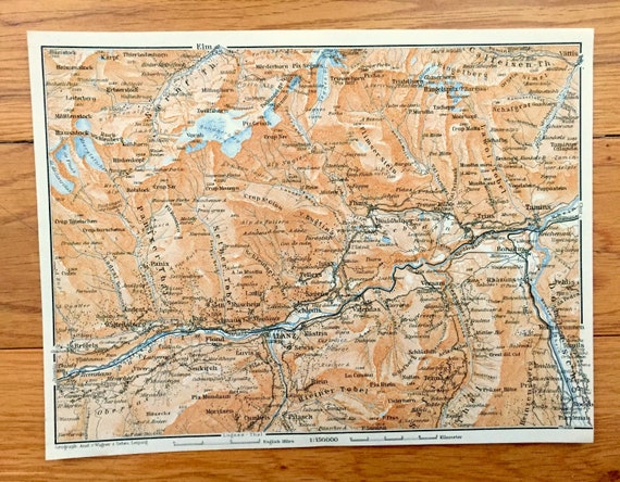 アンティーク 1913 年イーランツ、スイス Baedekers Guide Atlas の