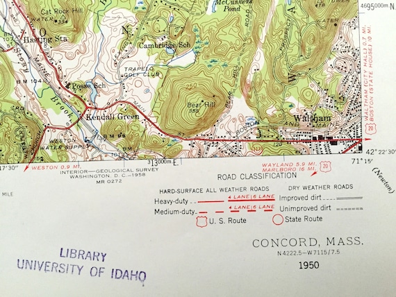 Antique Concord, Massachusetts 1950 US Geological Survey