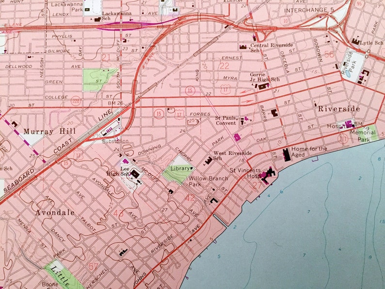 FL Antique Jacksonville San Marco Riverside Florida 1964 US Geological Survey Topographic Map \u2013 Duval County Ortega Forest Downtown
