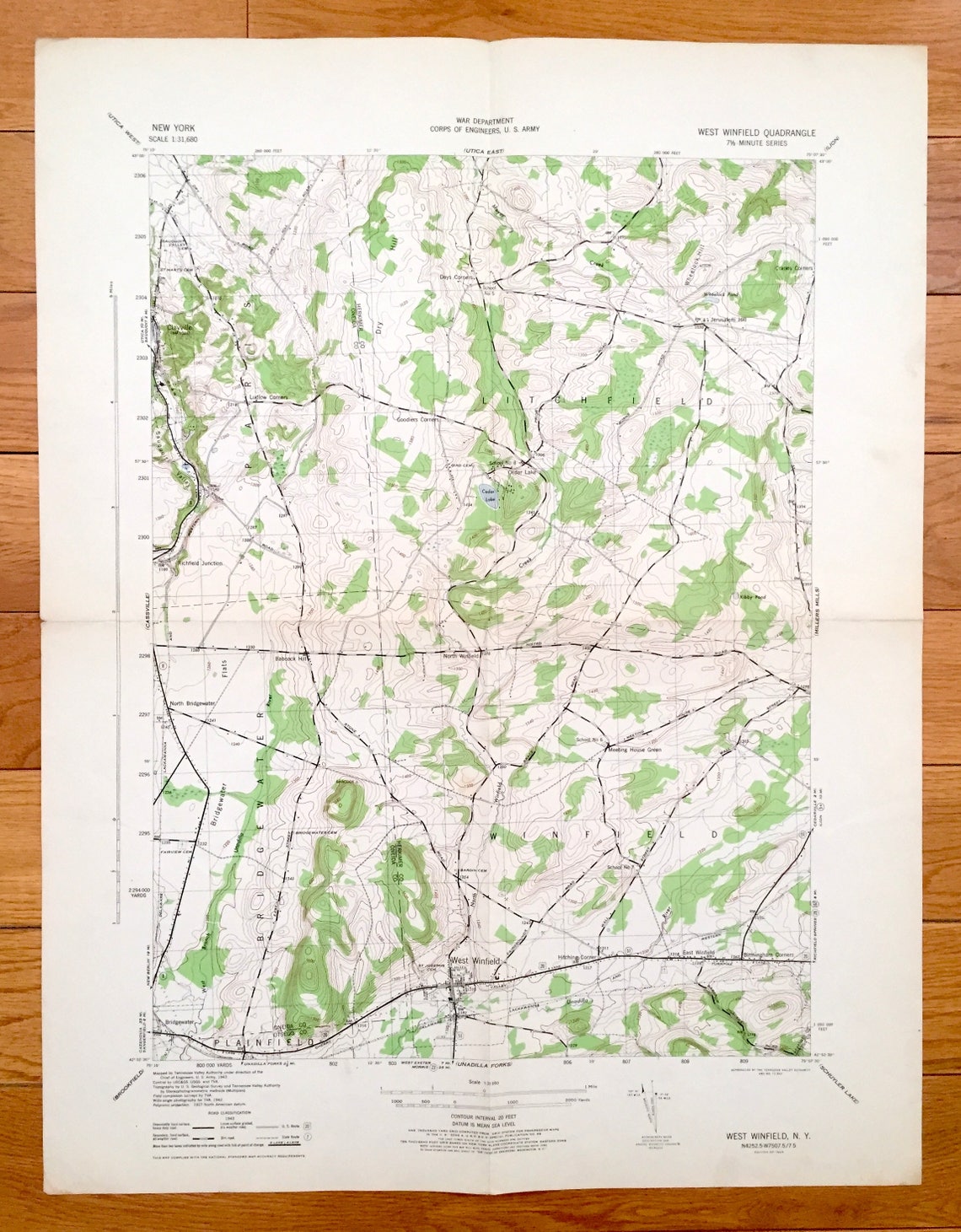 Antique West Winfield New York 1945 US Army Topographic Map Etsy