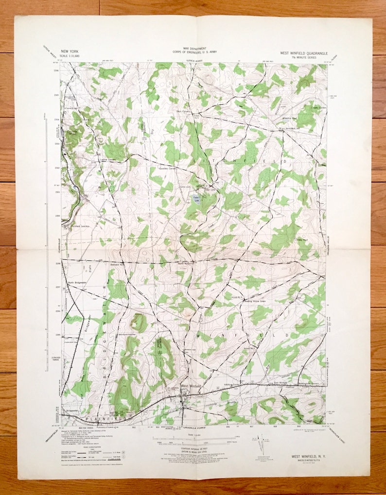 Antique West Winfield New York 1945 US Army Topographic Map Etsy