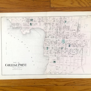 Antike Karte von 1873 College Point, Queens aus F.W. Beers Atlas von Long Island - Flushing Bay, Borough, Poppenhusen, East River, NYTimes, NYC