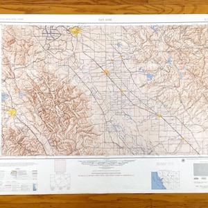 Antieke topografische kaart San Jose, Californië, 1947 US Geological Survey – Modesto, Stockton, Concord, Fremont, Santa Clara, Silicon Valley, CA