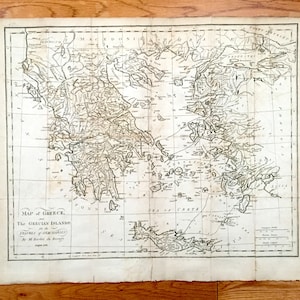 Antike 1788 Griechenland Karte von Barthélemys Reise von Anacharsis von Barbie du Bocage – Athen Kykladen Inseln Corinthia Kreta Sparta Türkei
