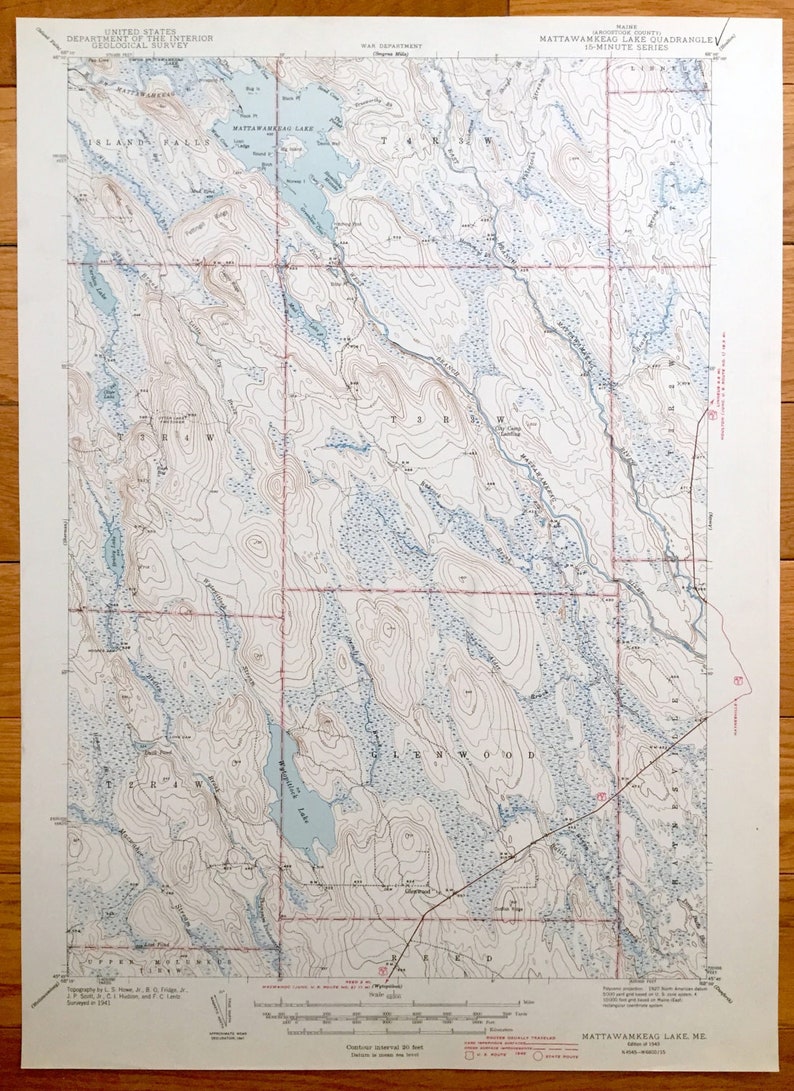 Antique Mattawamkeag Lake Maine 1943 US Geological Survey Etsy