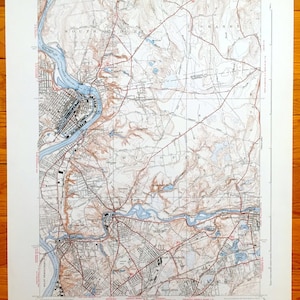 Antique Springfield, Holyoke, South Hadley, Chicopee, Granby, Willimansett, Massachusetts 1938 US Geological Survey Topographic Map – MA