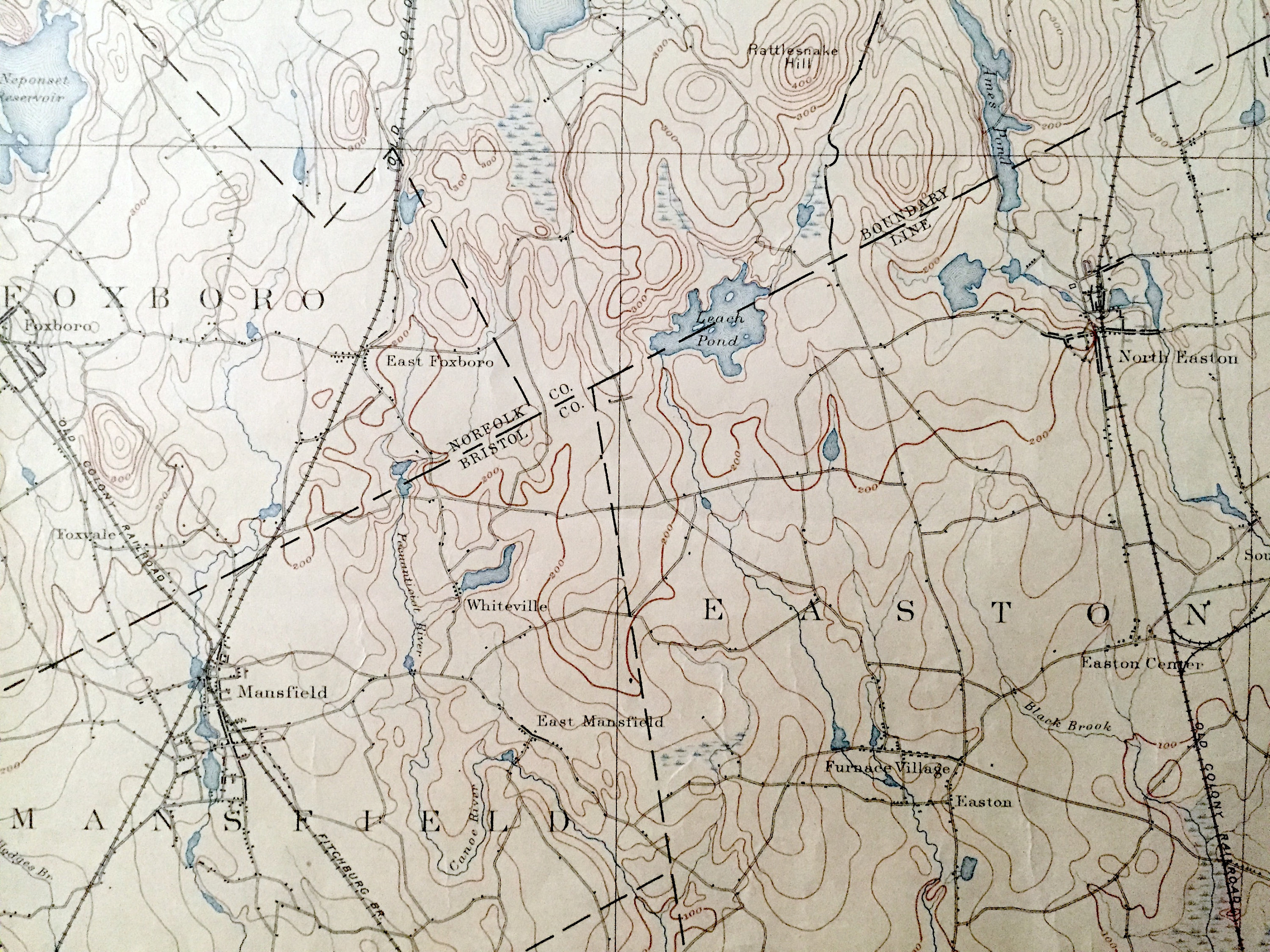 Dedham County Antique Dedham, Massachusetts 1894 US Geological Survey Topographic Map ...
