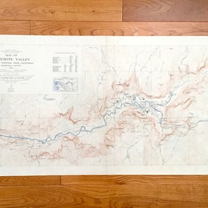Antica mappa topografica della Yosemite Valley, California 1938 US Geological Survey – Parco nazionale, contea di Mariposa, Tenaya Merced River Hotel CA