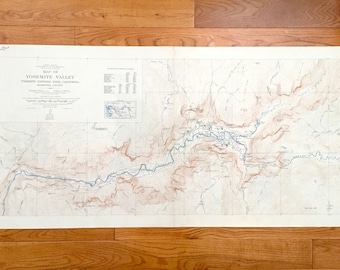 Antique Yosemite Valley, California 1938 US Geological Survey Topographic Map – National Park, Mariposa County, Tenaya Merced River Hotel CA