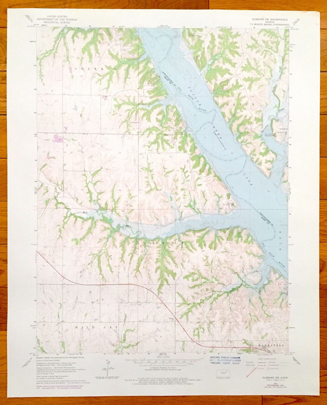 Antique Olsburg, Kansas 1964 US Geological Survey Topographic Map