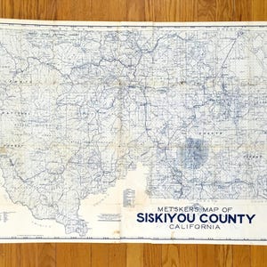 Antike Siskiyou County, Kalifornien 1930er Jahre Metzgers Karte – Mt Shasta National Forest, Klamath, Modoc, Yreka, Weed, McCloud, Happy Camp, CA