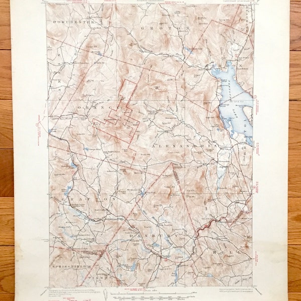 Antique Newfound Lake, New Hampshire 1930 US Geological Survey Topographic Map – Hebron, Bristol, Alexandria, Orange, Danbury Mt Cardigan NH