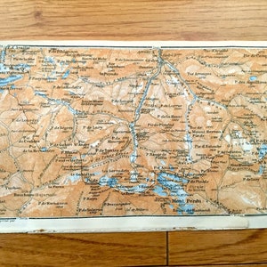 Antiguo 1914 Pirineos Gavarnie, Francia Mapa de Baedekers Guía Atlas – Vignemale, Mont Perdu, Gedre, Asnerillo, Montferrat, Cauterets