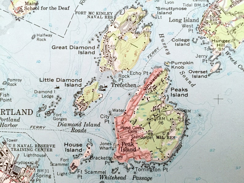 Antique Casco Bay, Maine 1957 US Geological Survey Topographic Map ...
