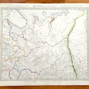 Antike 1845 Russland Karte von SDUK Atlas – Lappland, Weißes Meer, Onegasee, Arkhangel, Nowgorod, Orlov, Iaroslavl, Tchoukhlona, Viatka, Kiew