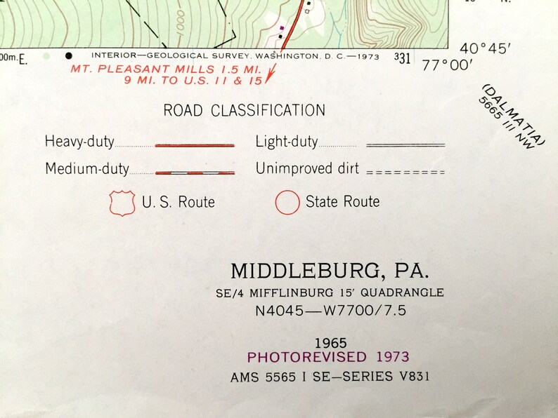 Antique Middleburg Pennsylvania 1965 US Geological Survey Etsy
