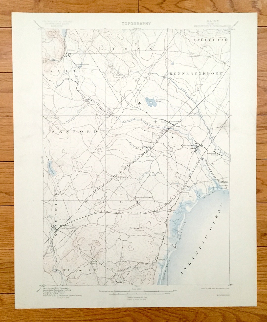 Antique Kennebunk, Maine 1898 US Geological Survey Topographic Map Wells, Kennbunkport, Berwick