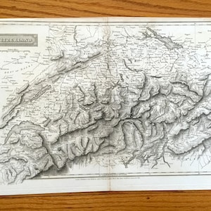 Antik 1818 Schweiz Landkarte von Longman, Hurst, Rees und Orme – Deutschland, Liechtenstein, Zürich, Luzern, Genfersee, Alpen, Berge