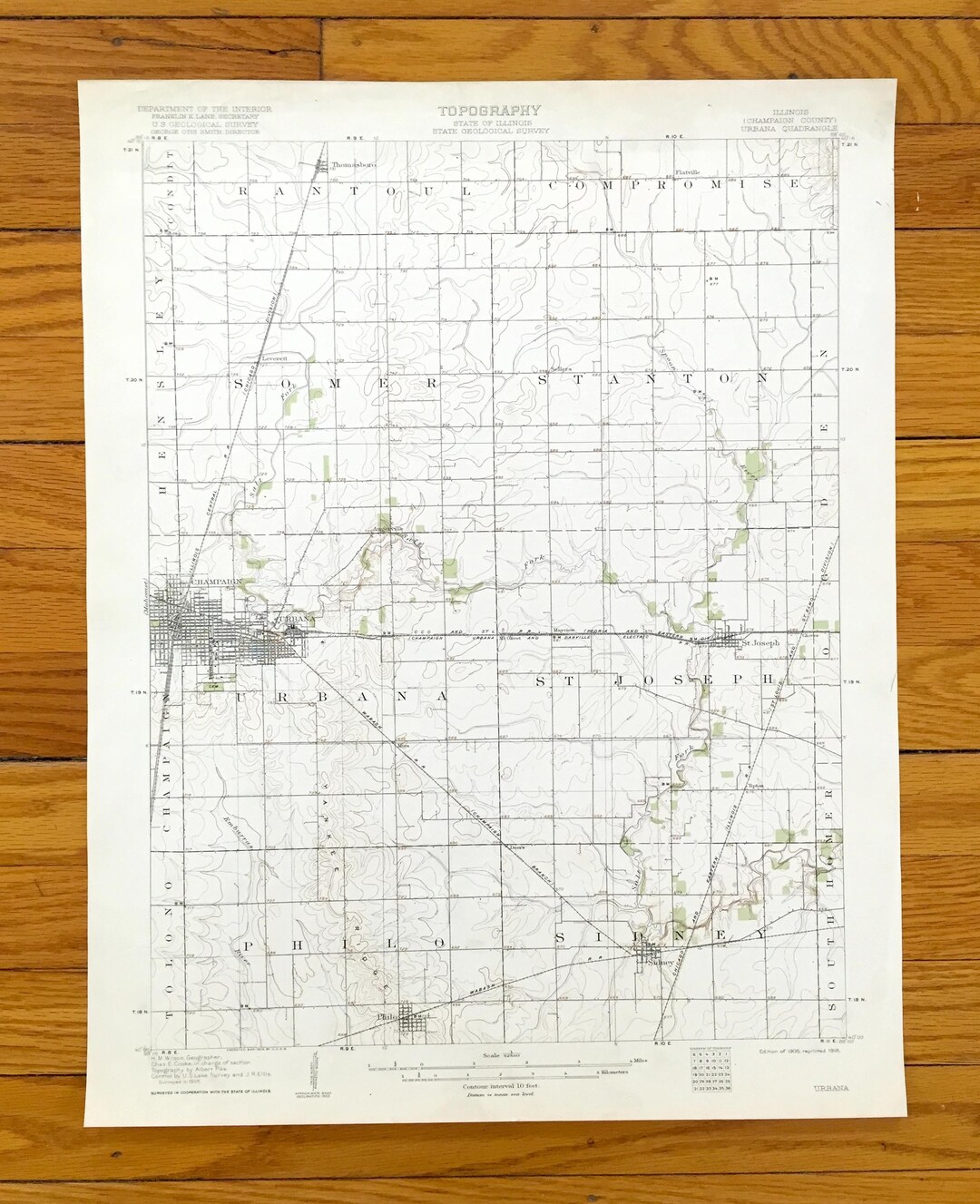 Philo Il Map Antique Champaign-urbana, Illinois 1906 US Geological Survey ...
