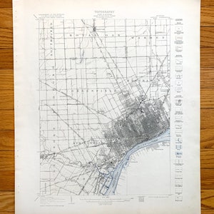 Antike Topographische Karte von Detroit, Michigan 1905 - Oakland, Macomb, Wayne County, Dearborn, River Rouge, MI, Windsor, ONT